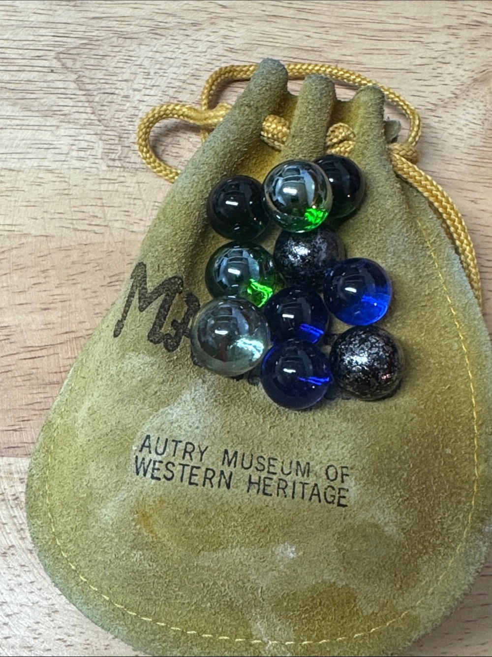 Autry Museum Marbels with Olive Suede Drawstring Pouch - Men's Accessory Bag